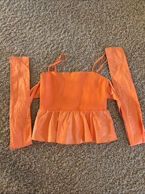 Zara Orange Peplum Camisole with Detachable Tie-Sleeves